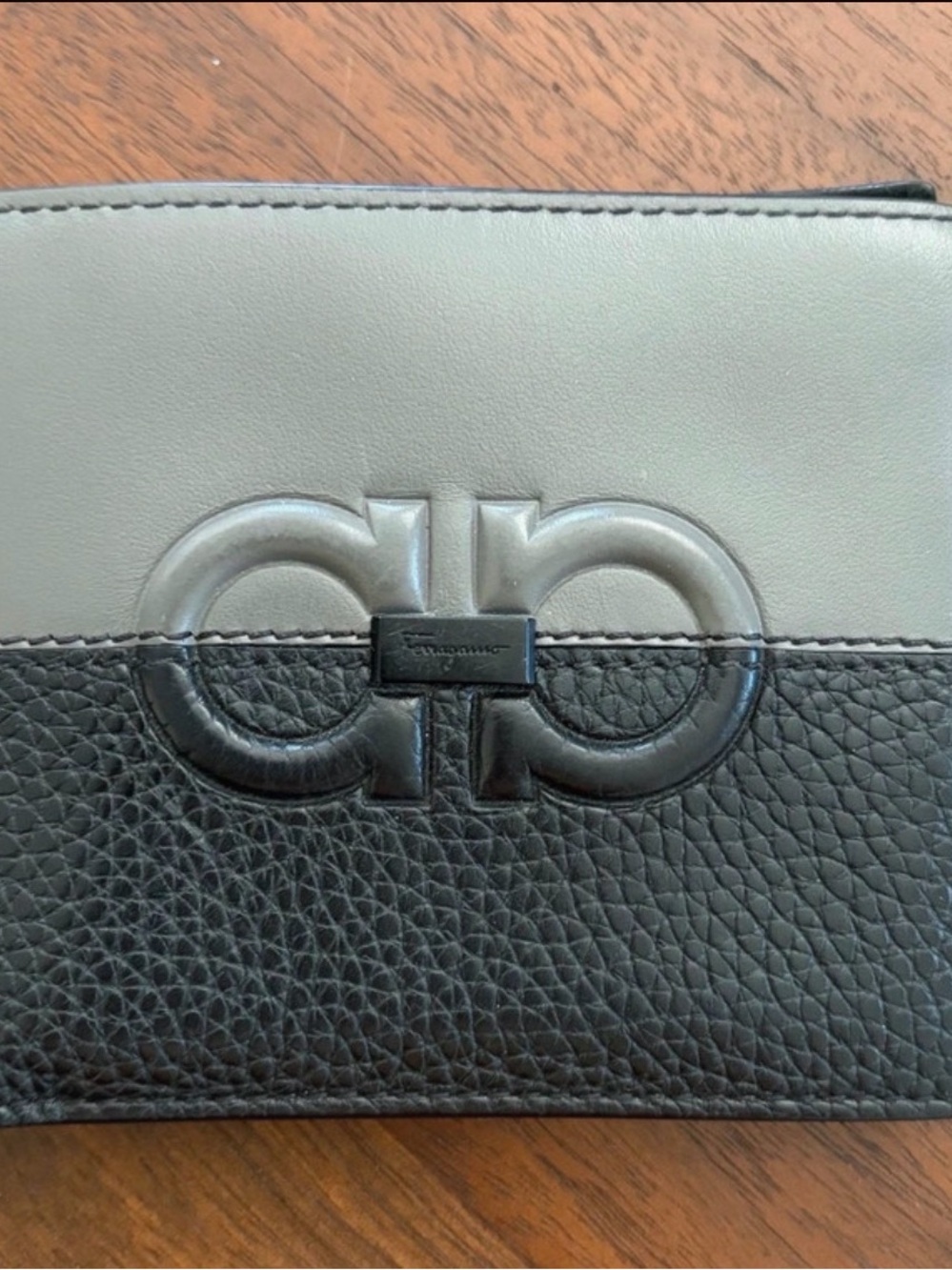 Salvatore Ferragamo Two-Tone Black and Gray Gancini Leather Clutch